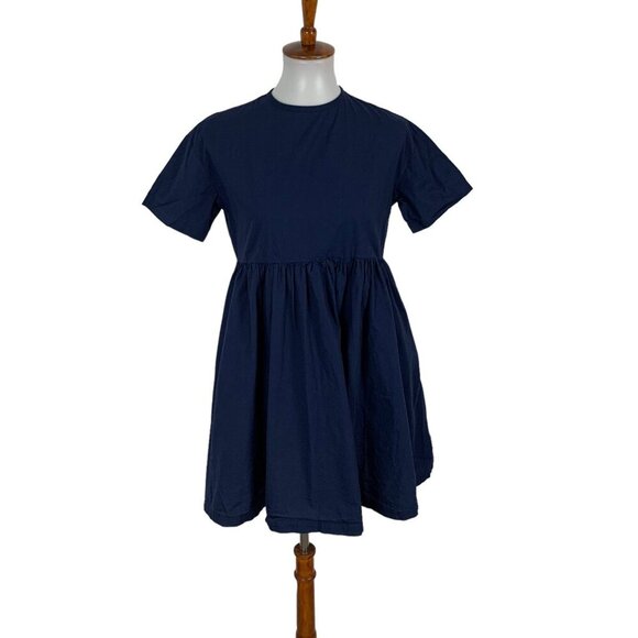 Hello Navy Fit And Flare Dress 6 Short Sleeve Back Zip Cottagecore Retro - Picture 1 of 9